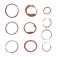 10 isolated coffee, tea and wine stains. Traces from cups. Vector illustration.