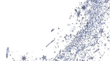Obraz premium Elegant silver stars burst across a white background. Perfect for holidays, celebrations, or magical designs.