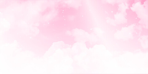 Fluffy clouds and pink sky