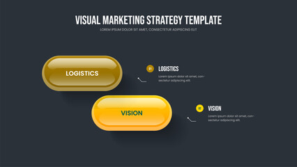 Fototapeta premium Business Showcase Slideshow Template Vector Illustration. Project Introduction Two Option Diagram Presentation Design. Investor Campaign 2 Element Infographic Frame Layout.