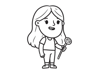 Obraz premium Cute Cartoon Girl Holding a Bubble Wand Playful Line art.