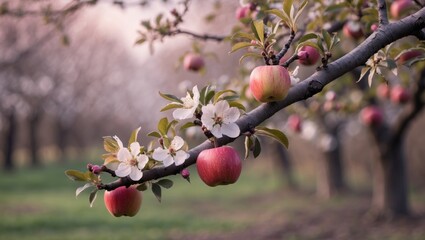 A branch of an apple tree in bloom during spring.