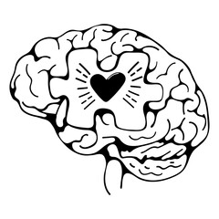 Brain love puzzle. Illustration of a human brain