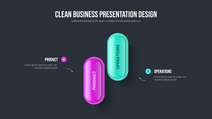 Marketing Growth Two Option Diagram Presentation Design. Service Strategy 2 Step Infographic Slide Layout. Digital Analysis Frame Template Vector Illustration.