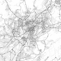 Obraz premium Yerevan Area Map with Labels and Neighborhoods - One color, minimalistic design