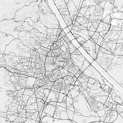 Vienna Area Map with Labels and Neighborhoods - One color, minimalistic design