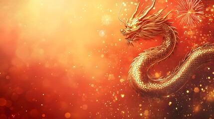 Majestic Golden Dragon Emerging from Fiery Celestial Blaze