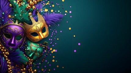 Colorful and Vibrant Mardi Gras with Ornate Mask and Carnival