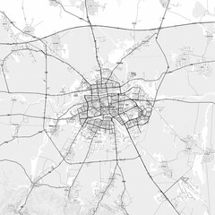 Plovdiv Area Map with Labels and Neighborhoods - One color, minimalistic design