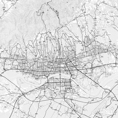 Fototapeta premium Zagreb Area Map with Labels and Neighborhoods - One color, minimalistic design