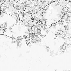 Helsinki Area Map with Labels and Neighborhoods - One color, minimalistic design