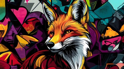 Vibrant Fox in Surreal Digital Abstract Landscape