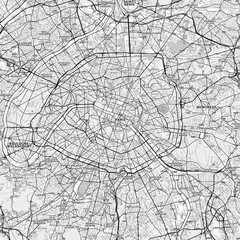 Paris Area Map with Labels and Neighborhoods - One color, minimalistic design