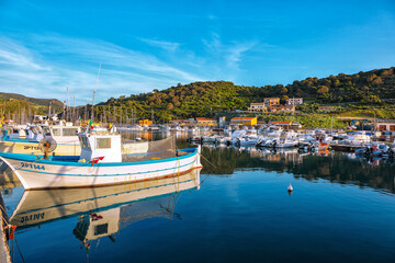 Unbelivable Yachts at Castelsardo  port . Mediterranean seascape.