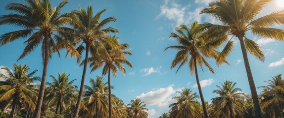 Obraz premium Palm Trees On A Sunny Day with Empty Copy Space For Text