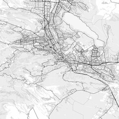 Tbilisi Area Map with Labels and Neighborhoods - One color, minimalistic design