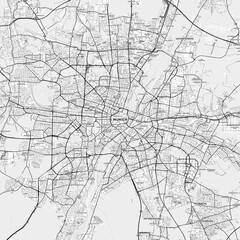 Obraz premium München Area Map with Labels and Neighborhoods - One color, minimalistic design