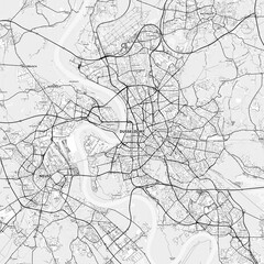 Düsseldorf Area Map with Labels and Neighborhoods - One color, minimalistic design