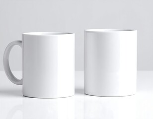 Two plain white mugs on a white surface
