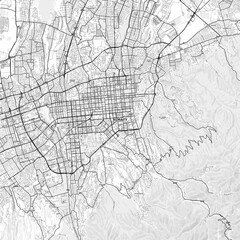 Almaty Area Map with Labels and Neighborhoods - One color, minimalistic design