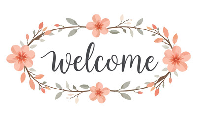 welcome sign with flower ornament watercolor style greeting card with flowers