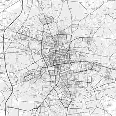 Naklejka premium Łódź Area Map with Labels and Neighborhoods - One color, minimalistic design