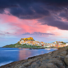 Unbelivable evening  view of Medieval town of Castelsardo.