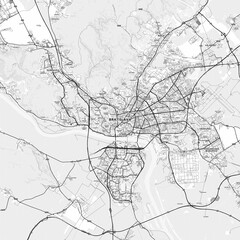 Bratislava Area Map with Labels and Neighborhoods - One color, minimalistic design
