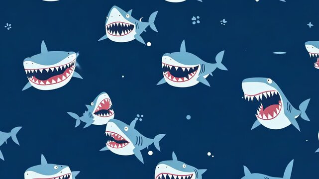 Cute sharks in a repeating pattern