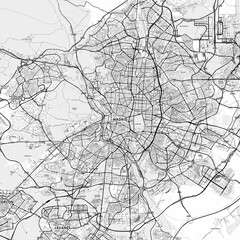 Madrid Area Map with Labels and Neighborhoods - One color, minimalistic design