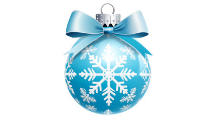 Festive Blue Christmas Ornament with Snowflake Design and Elegant Bow for Winter Holidays