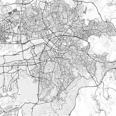 Ankara Area Map with Labels and Neighborhoods - One color, minimalistic design