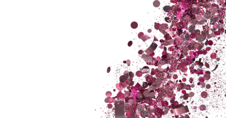 Pink confetti explosion on white. Perfect for celebrations, party invitations, and festive designs.