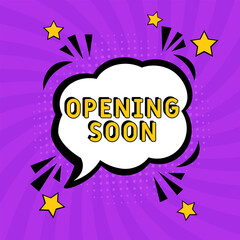Opening Soon. Comic book explosion with text Opening Soon. Banner for business, marketing and advertising. Social Media banner. Vector bright cartoon illustration in retro pop art style. Creative post