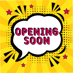 Opening Soon. Comic book explosion with text Opening Soon. Banner for business, marketing and advertising. Social Media banner. Vector bright cartoon illustration in retro pop art style. Creative post