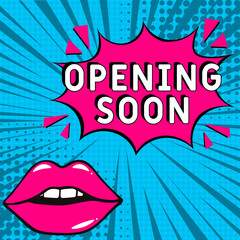 Opening Soon. Comic book explosion with text Opening Soon. Banner for business, marketing and advertising. Social Media banner. Vector bright cartoon illustration in retro pop art style. Creative post