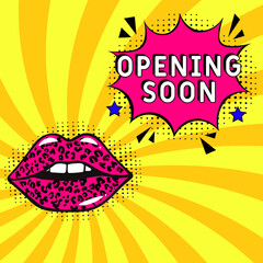 Opening Soon. Comic book explosion with text Opening Soon. Banner for business, marketing and advertising. Social Media banner. Vector bright cartoon illustration in retro pop art style. Creative post