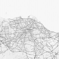 Edinburgh Area Map with Labels and Neighborhoods - One color, minimalistic design
