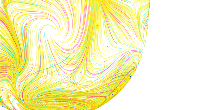 Vibrant yellow and colorful lines swirl in an abstract design. Perfect for backgrounds, websites, and more.