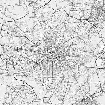 Manchester Area Map with Labels and Neighborhoods - One color, minimalistic design