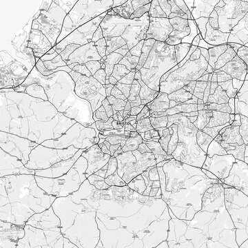Bristol Area Map with Labels and Neighborhoods - One color, minimalistic design