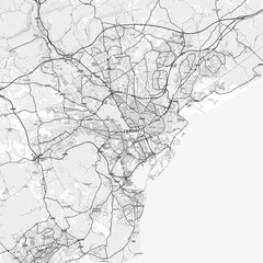 Cardiff Area Map with Labels and Neighborhoods - One color, minimalistic design