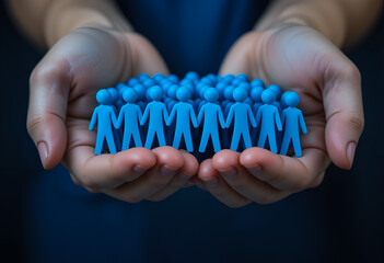 Hands Holding Blue Human Figures – Symbol of Support, Care, and Unity