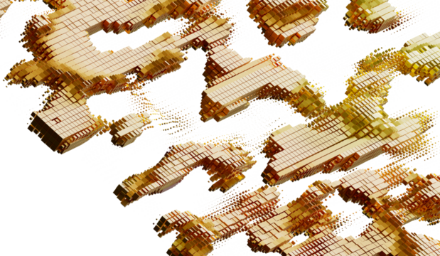 Golden cube abstract background. 3D digital art, technology, and futuristic concept.