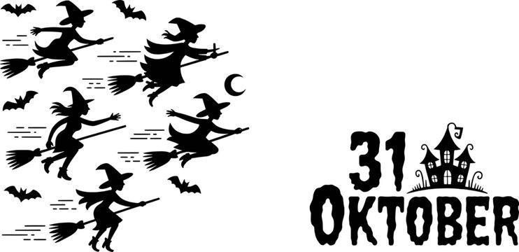 Witches flying on broomsticks halloween october 31st