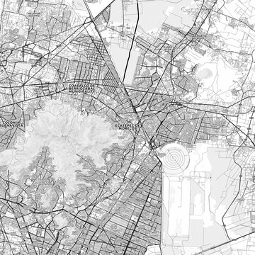 Ecatepec Area Map with Labels and Neighborhoods - One color, minimalistic design