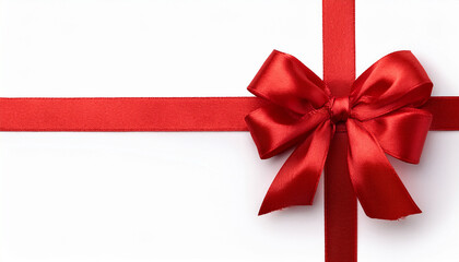 red gift ribbon and bow isolated on white background horizontal straight banner photo
