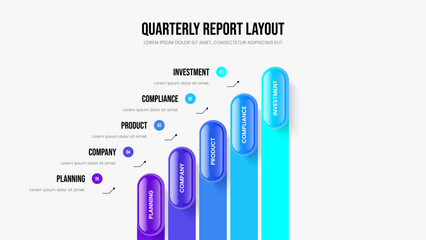 Creative Campaign Five Step Infographic Slideshow Template. Enterprise Profile 5 Element Diagram Frame Design. Investor Development Presentation Layout Vector Illustration.