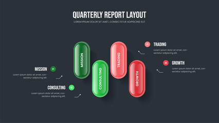 Investor Showcase Frame Template Vector Illustration. Financial Analysis Four Element Infographic Presentation Design. Marketing Development 4 Option Diagram Slideshow Layout.