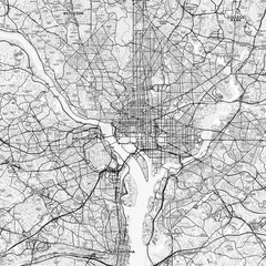 Naklejka premium Washington Area Map with Labels and Neighborhoods - One color, minimalistic design